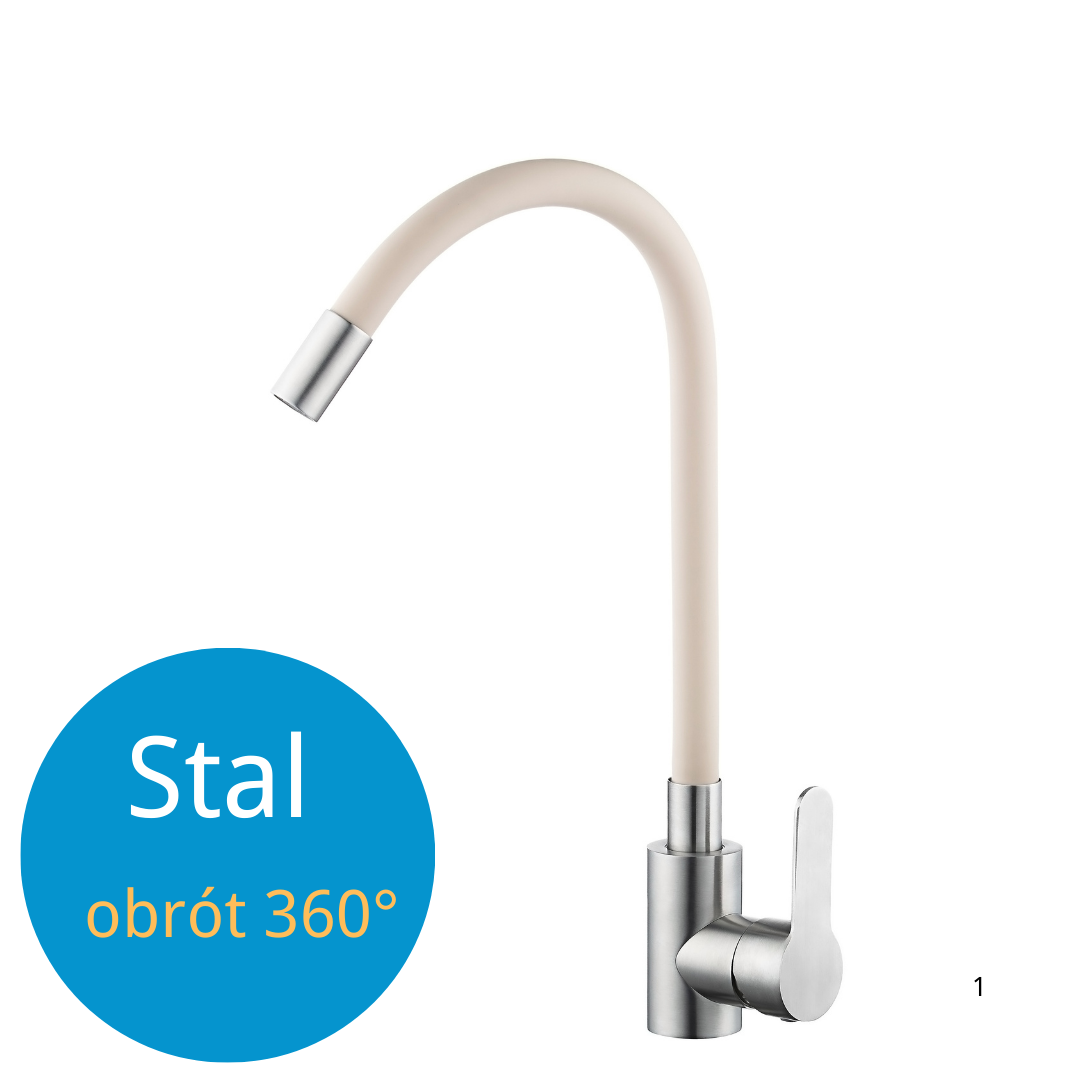 Bateria Kuchenna z Elastyczną Wylewką Beżowa Flexi /Inox