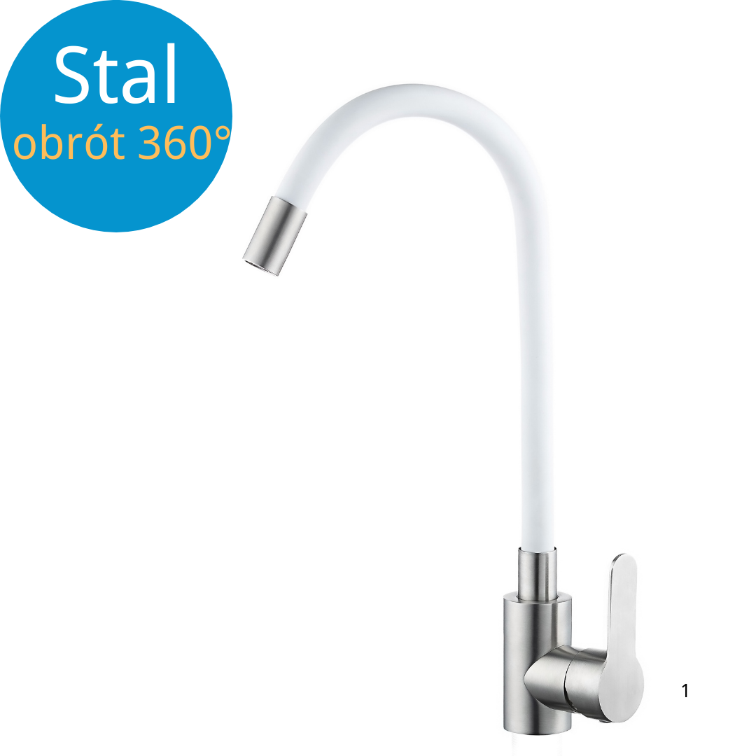 Küchenarmatur mit flexiblem Auslauf Weiß Flexi / Inox