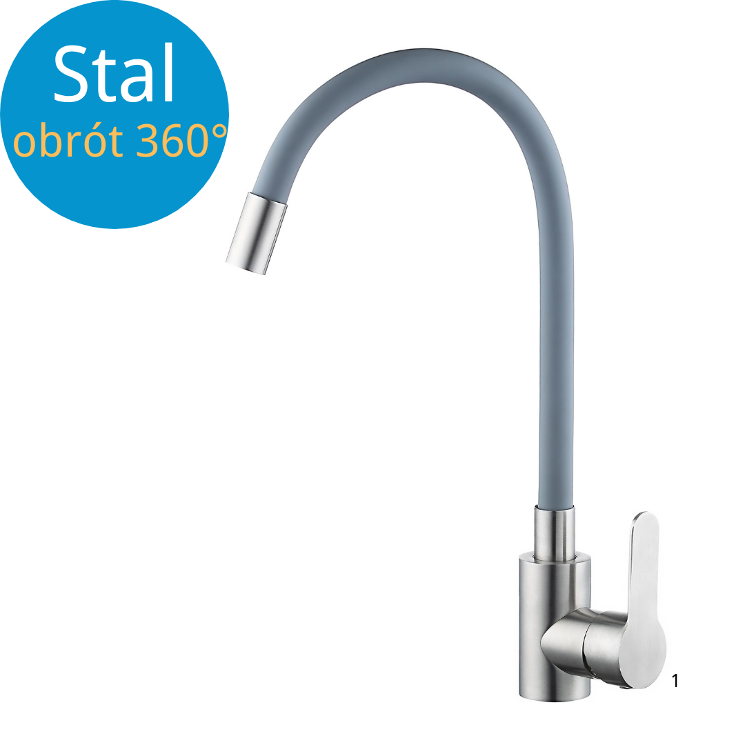 Bateria Kuchenna z Elastyczną Wylewką Grey Flexi /Inox