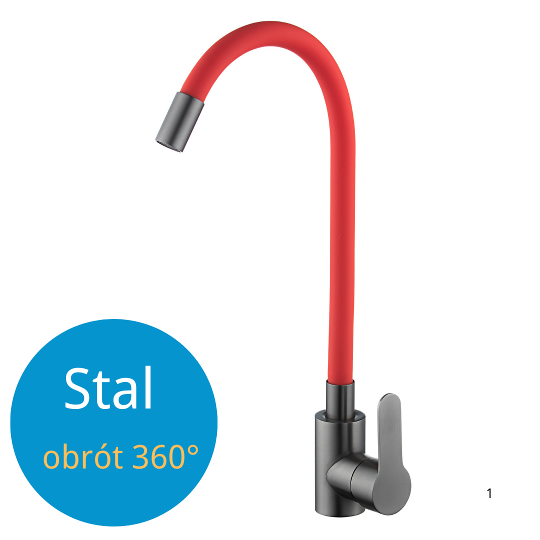 Küchenarmatur mit flexiblem Auslauf Rot Flexi/Graphit