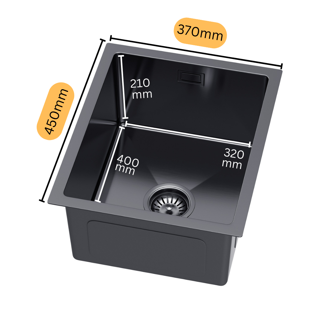 Single-bowl steel sink 37x45cm in PVD Graphite color by VELAZO.