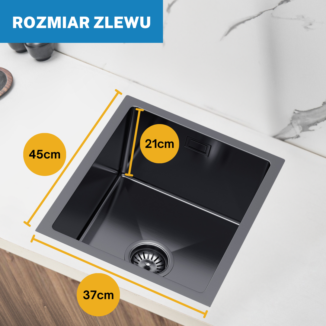Single-bowl steel sink 37x45cm in PVD Graphite color by VELAZO.