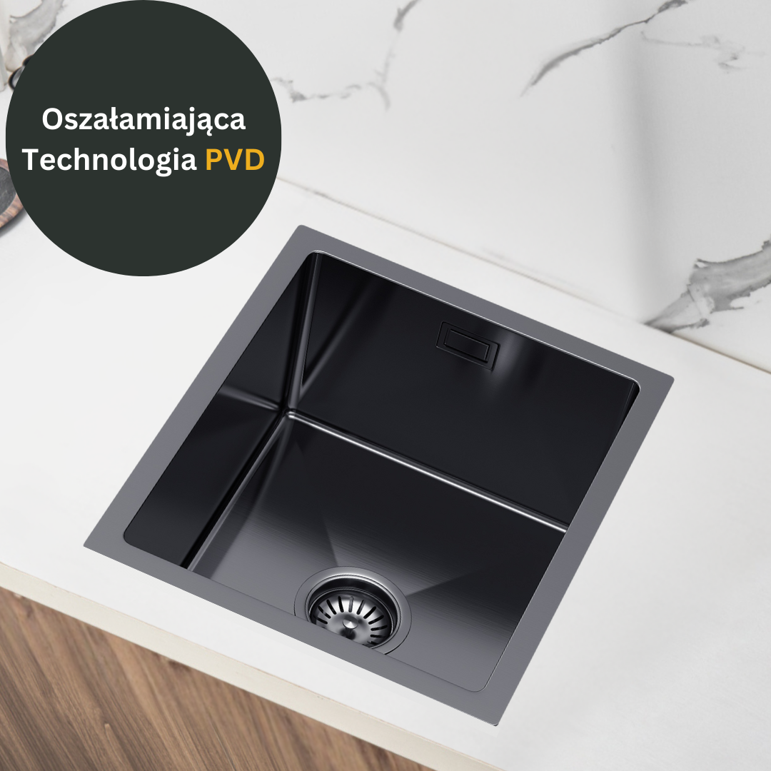 Single-bowl steel sink 37x45cm in PVD Graphite color by VELAZO.