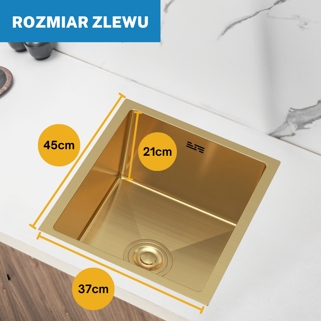 Zlewozmywak Jednokomorowy Stalowy 37x45cm w kolorze PVD Złoty od VELAZO.