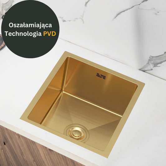 Zlewozmywak Jednokomorowy Stalowy 37x45cm w kolorze PVD Złoty od VELAZO.