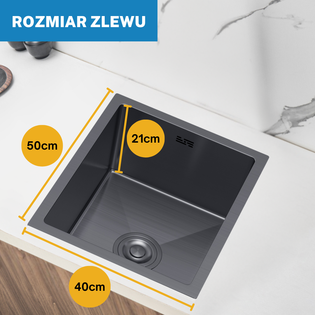 Zlewozmywak Jednokomorowy Stalowy 40x50cm Bez Otworu na Baterie w kolorze PVD Grafit od VELAZO.