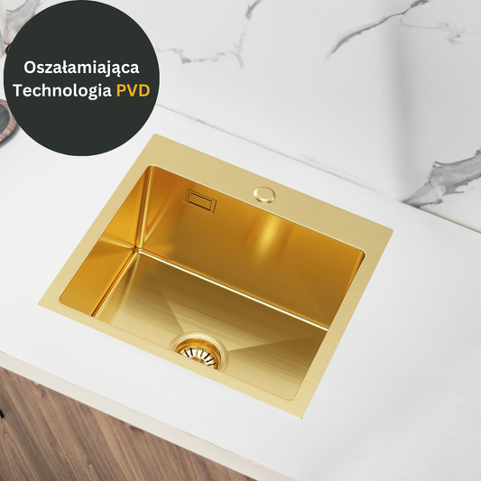Złoty Zlewozmywak Jednokomorowy Stalowy  46x45cm od VELAZO.