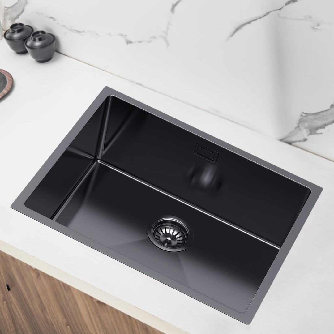 Zlewozmywak Jednokomorowy Stalowy 54x44cm w kolorze PVD Grafitowy + Syfon - od VELAZO.