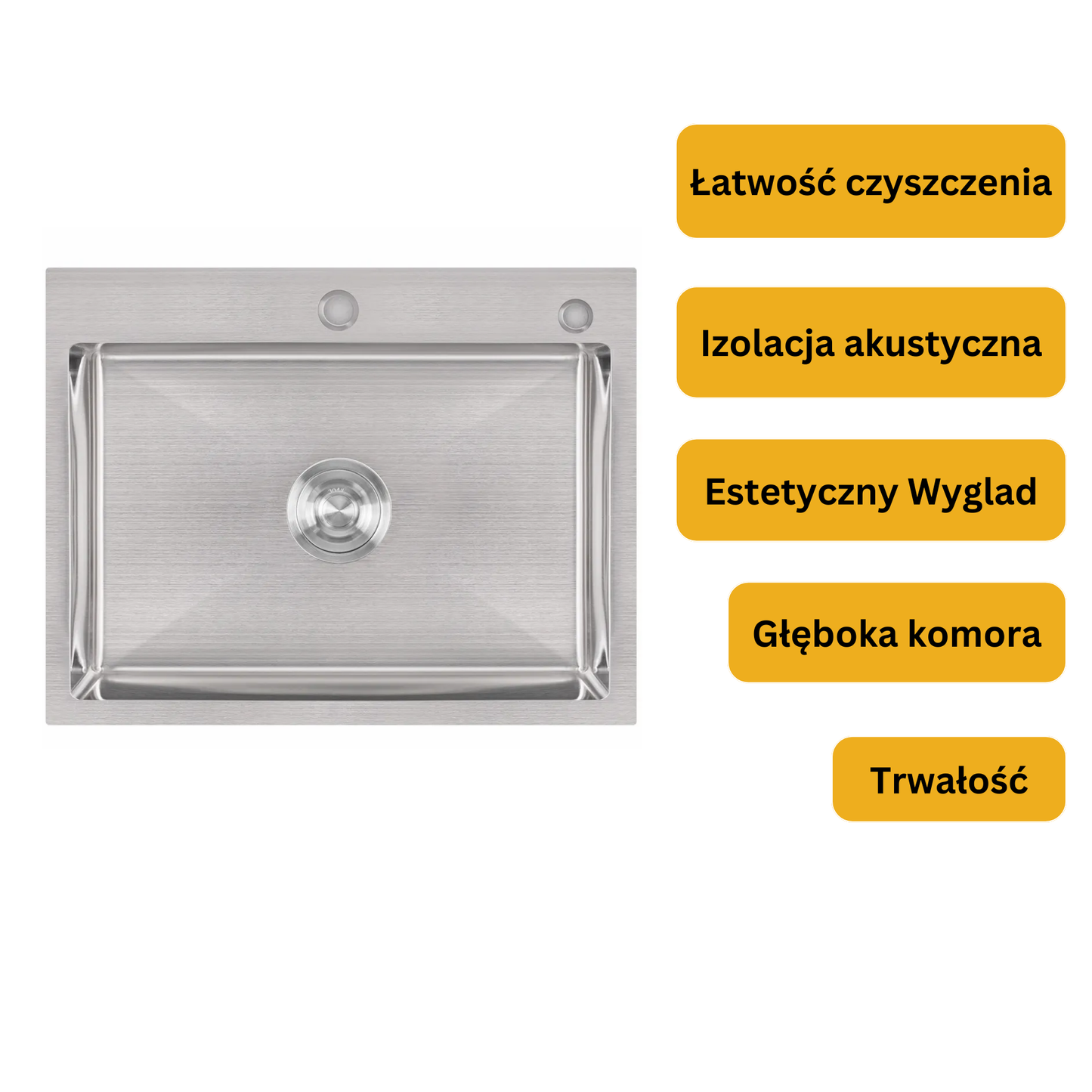 Single-bowl steel sink 58x45cm in INOX color by VELAZO.