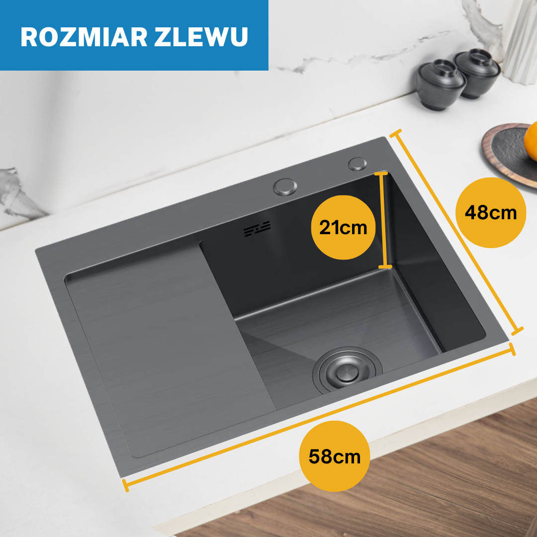 Zlewozmywak Stalowy Jednokomorowy z Ociekaczem 58x48cm w kolorze PVD Grafit od VELAZO.