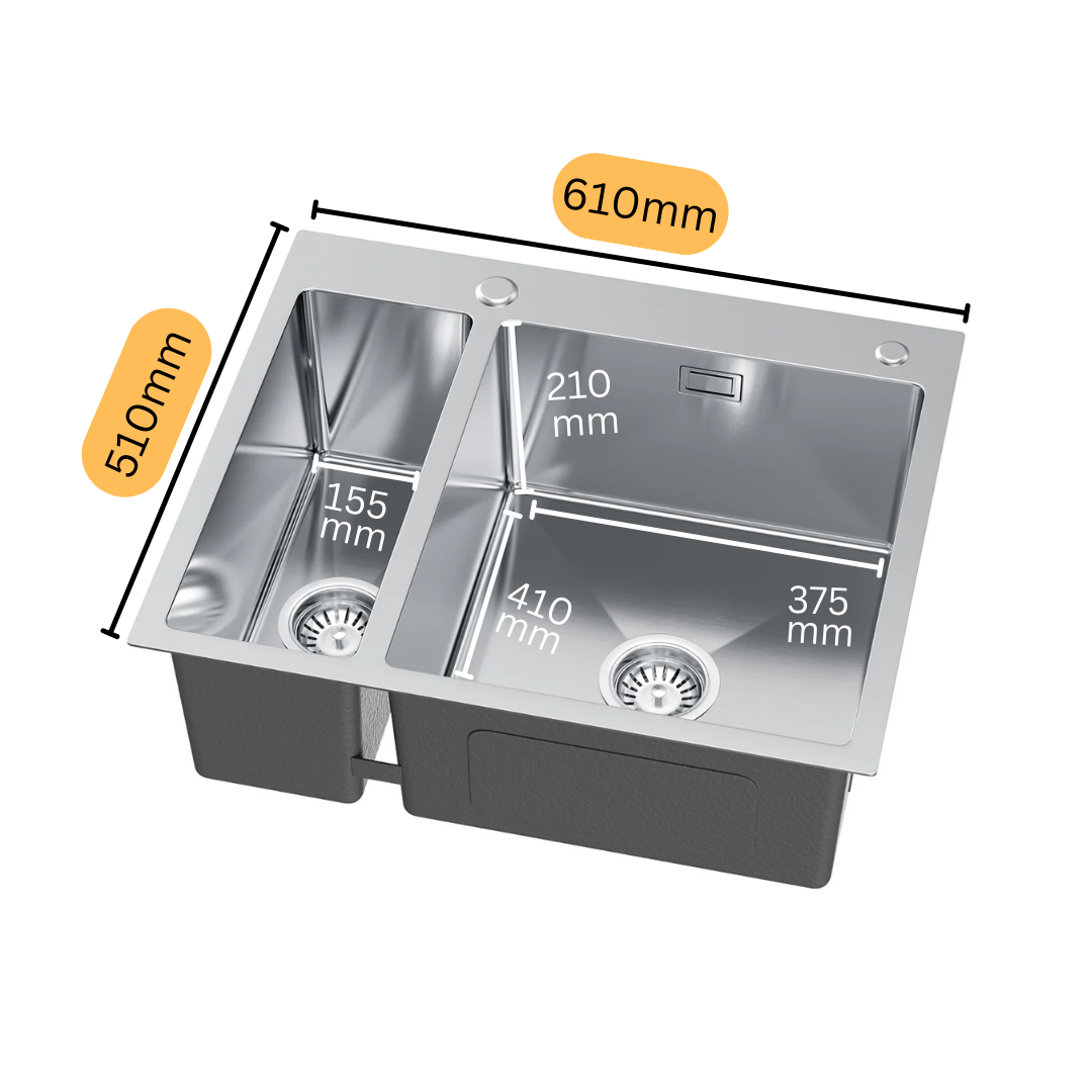 Stalowy Zlewozmywak Półtorakomorowy Stalowy 61x51cm z Syfonem w kolorze INOX od VELAZO.
