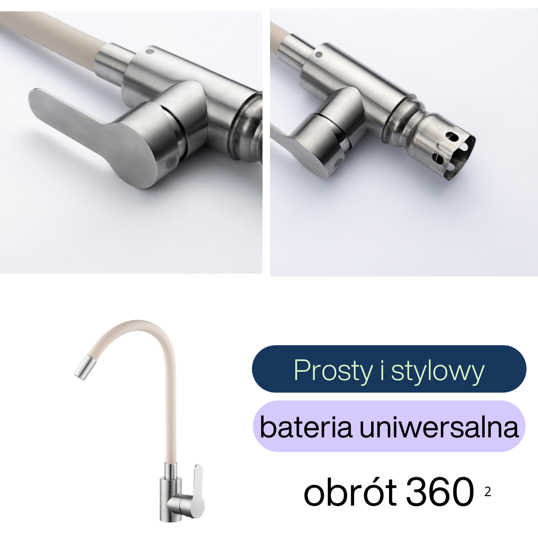Bateria Kuchenna z Elastyczną Wylewką Beżowa Flexi /Inox