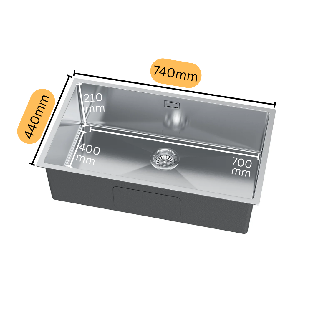 Einzelbecken-Stahlspüle – 74 x 44 cm in der Farbe INOX von VELAZO.