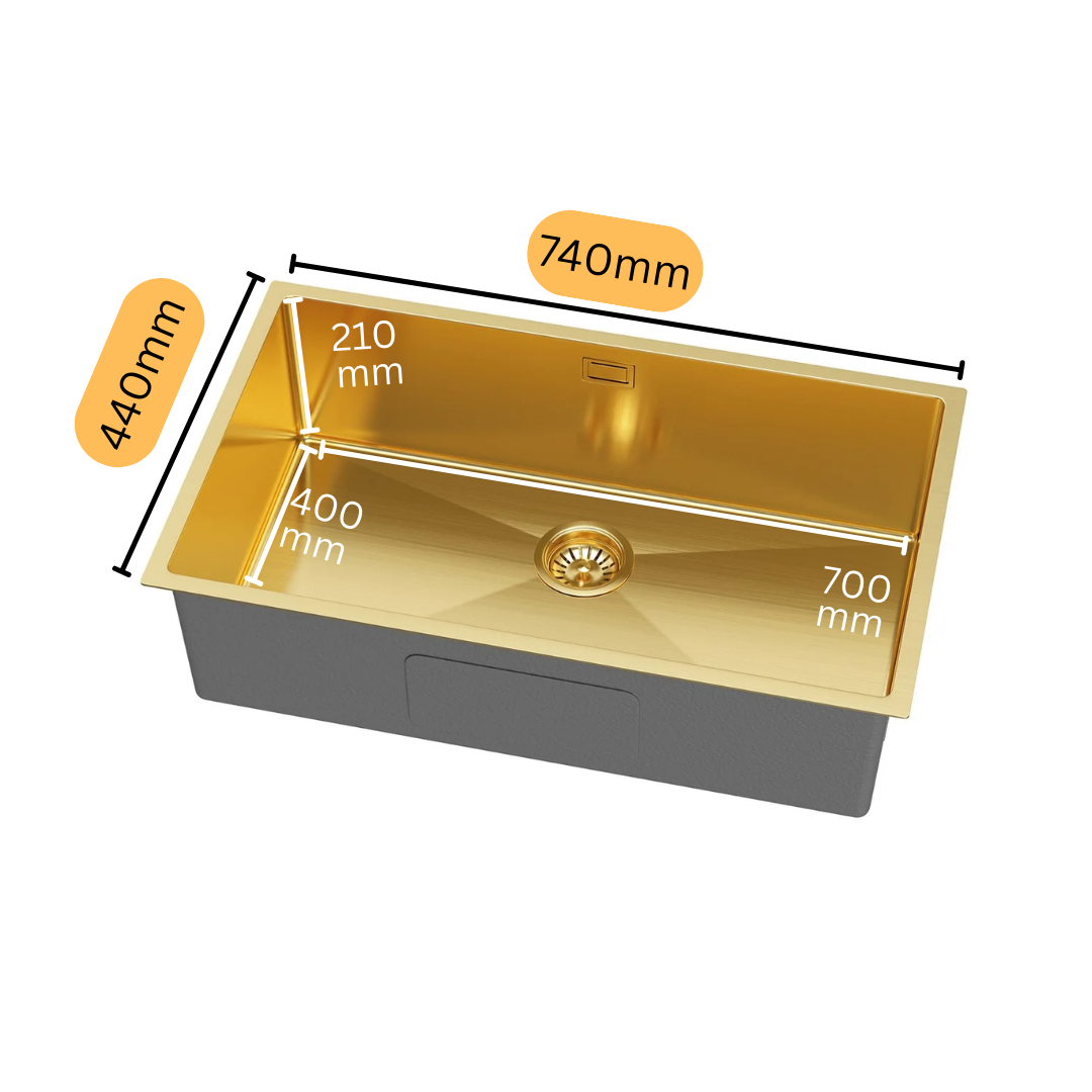 Goldfarbene Stahlspüle mit Einzelbecken – 74 x 44 cm von VELAZO.