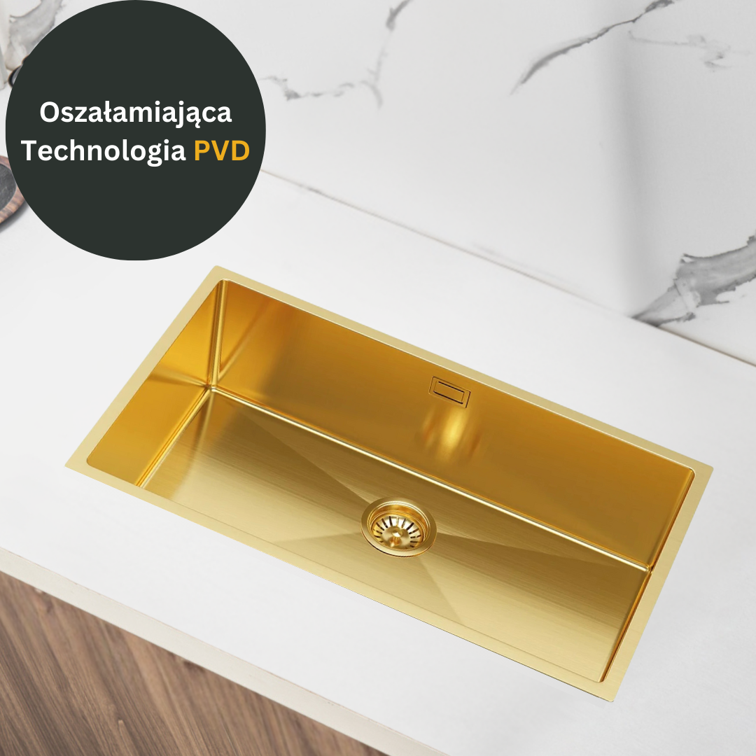 Goldfarbene Stahlspüle mit Einzelbecken – 74 x 44 cm von VELAZO.