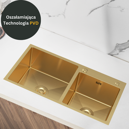 Złoty Zlewozmywak Stalowy Dwukomorowy 78X43cm od VELAZO.