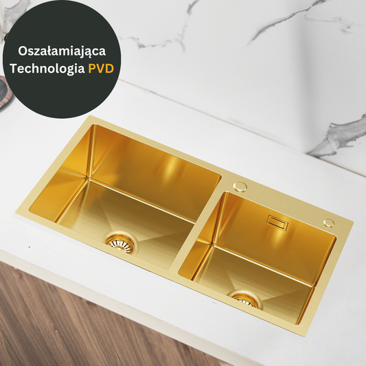 Złoty Zlewozmywak Dwukomorowy 78x45cm od VELAZO.