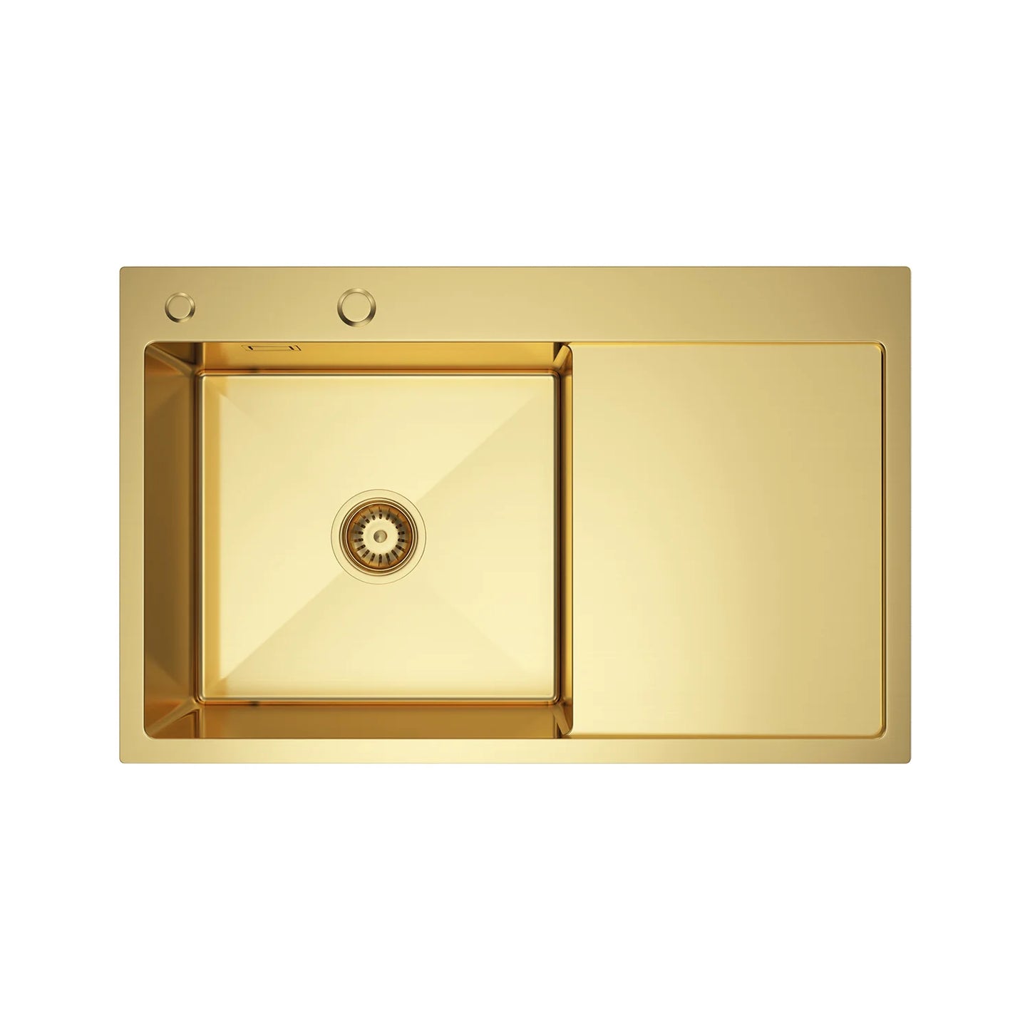 Einzelbecken-Stahlspüle mit Abtropffläche – 78 x 49 cm in der Farbe Gold-PVD von VELAZO.