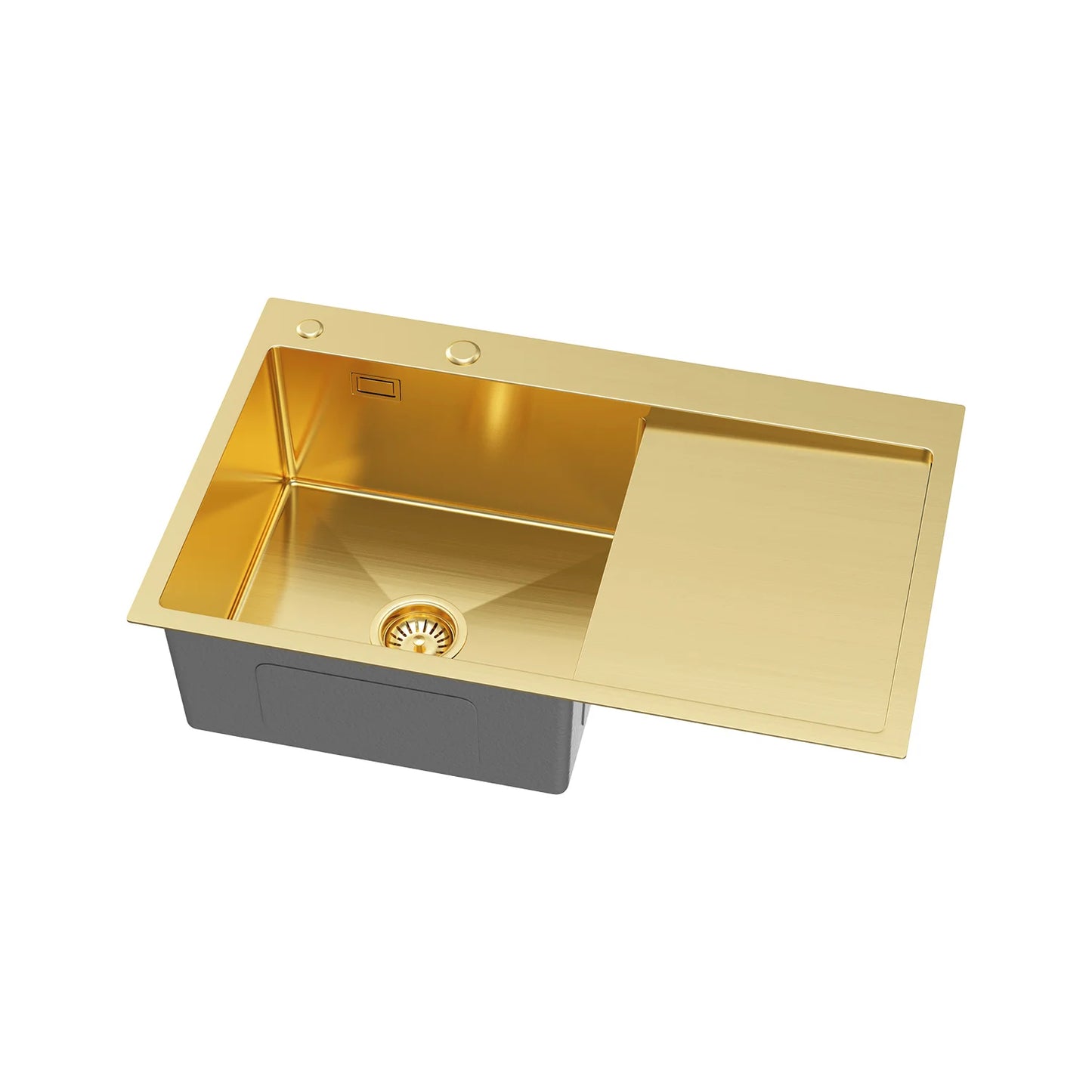 Einzelbecken-Stahlspüle mit Abtropffläche – 78 x 49 cm in der Farbe Gold-PVD von VELAZO.