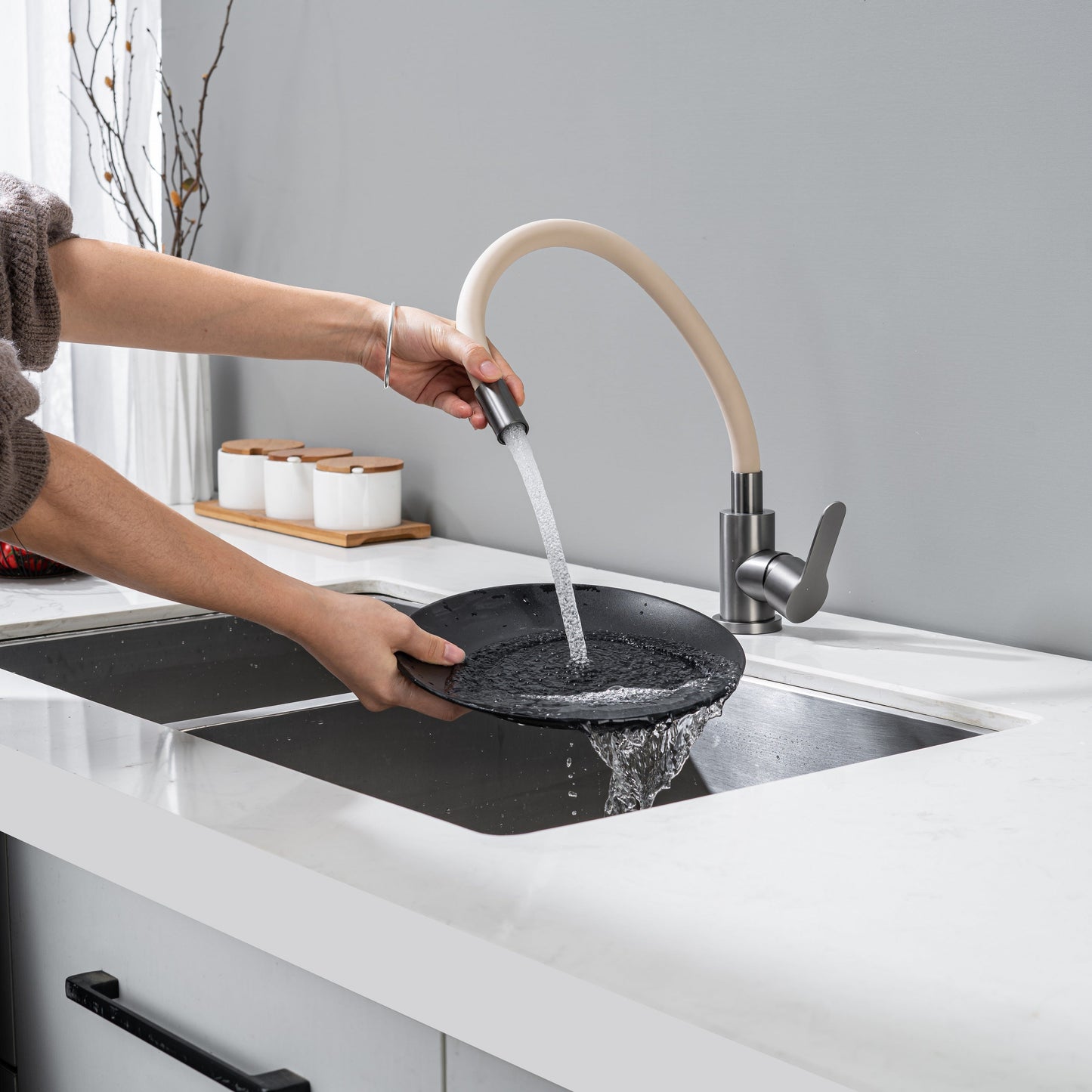 Kitchen Tap with Flexible Spout Beige Flexi / Graphite