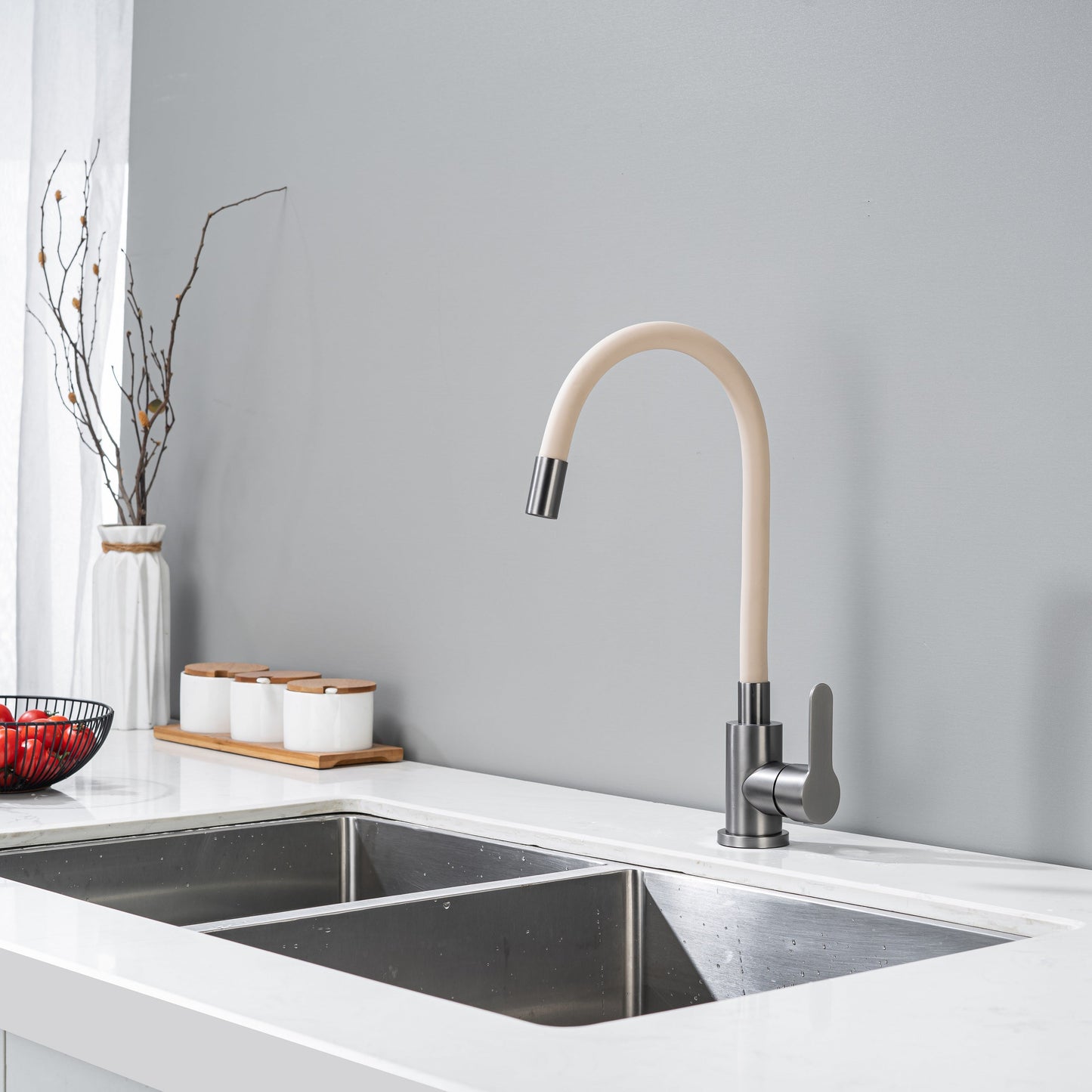 Kitchen Tap with Flexible Spout Beige Flexi / Graphite