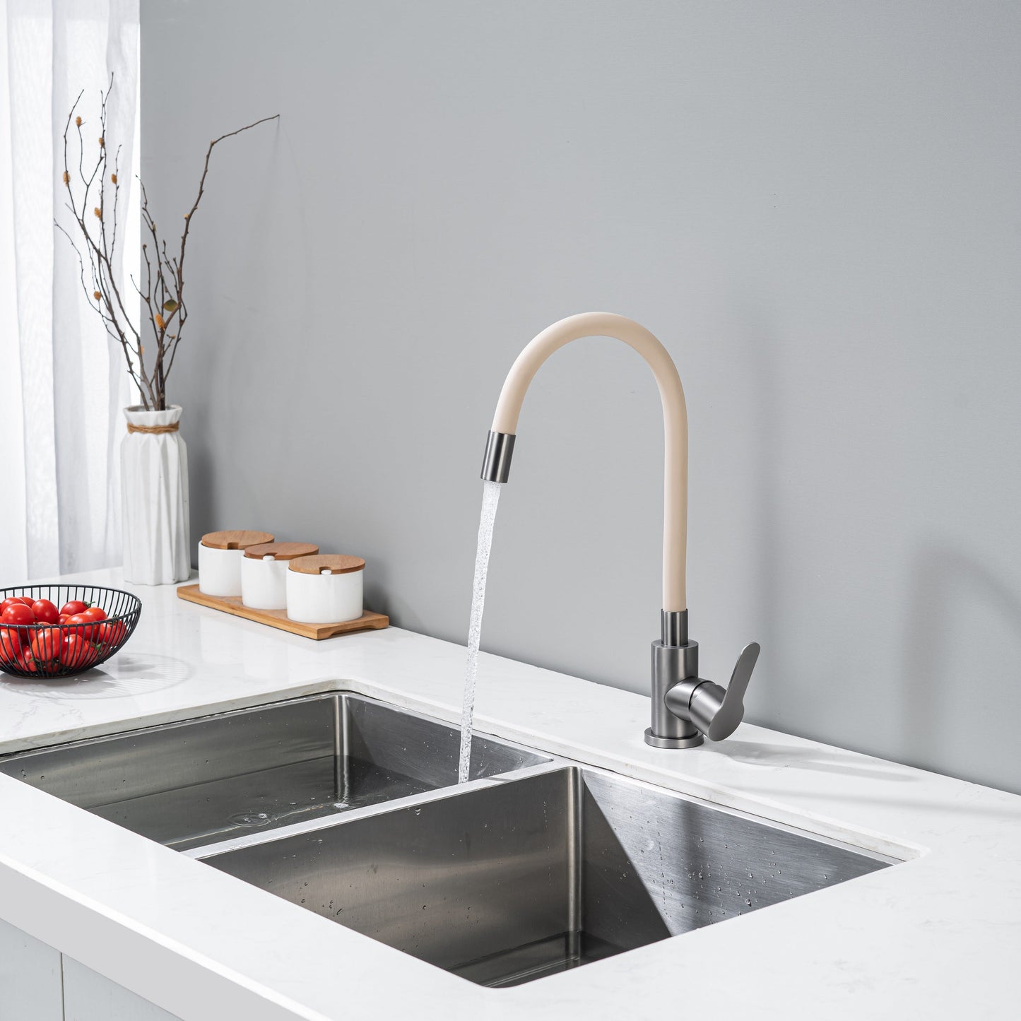 Kitchen Tap with Flexible Spout Beige Flexi / Graphite