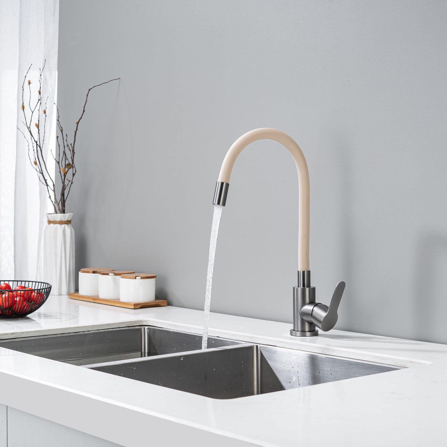 Kitchen Tap with Flexible Spout Beige Flexi / Graphite