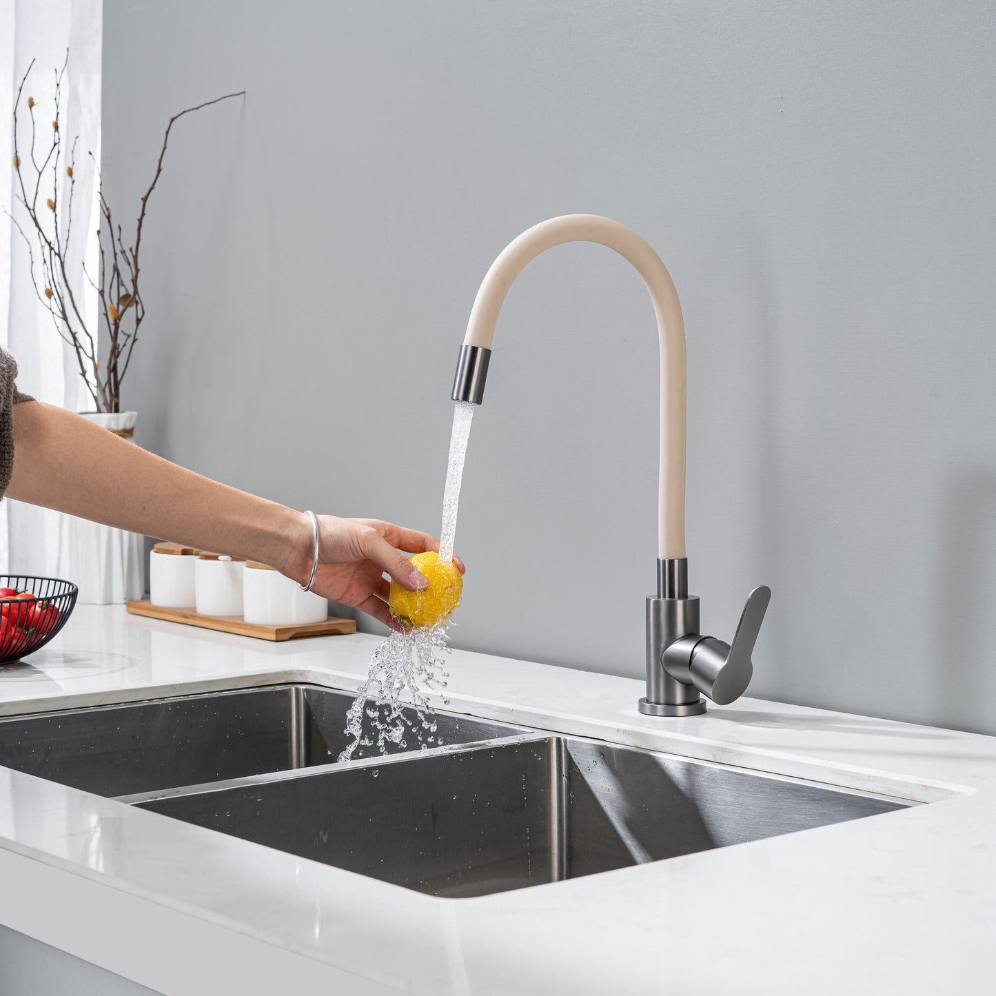 Kitchen Tap with Flexible Spout Beige Flexi / Graphite