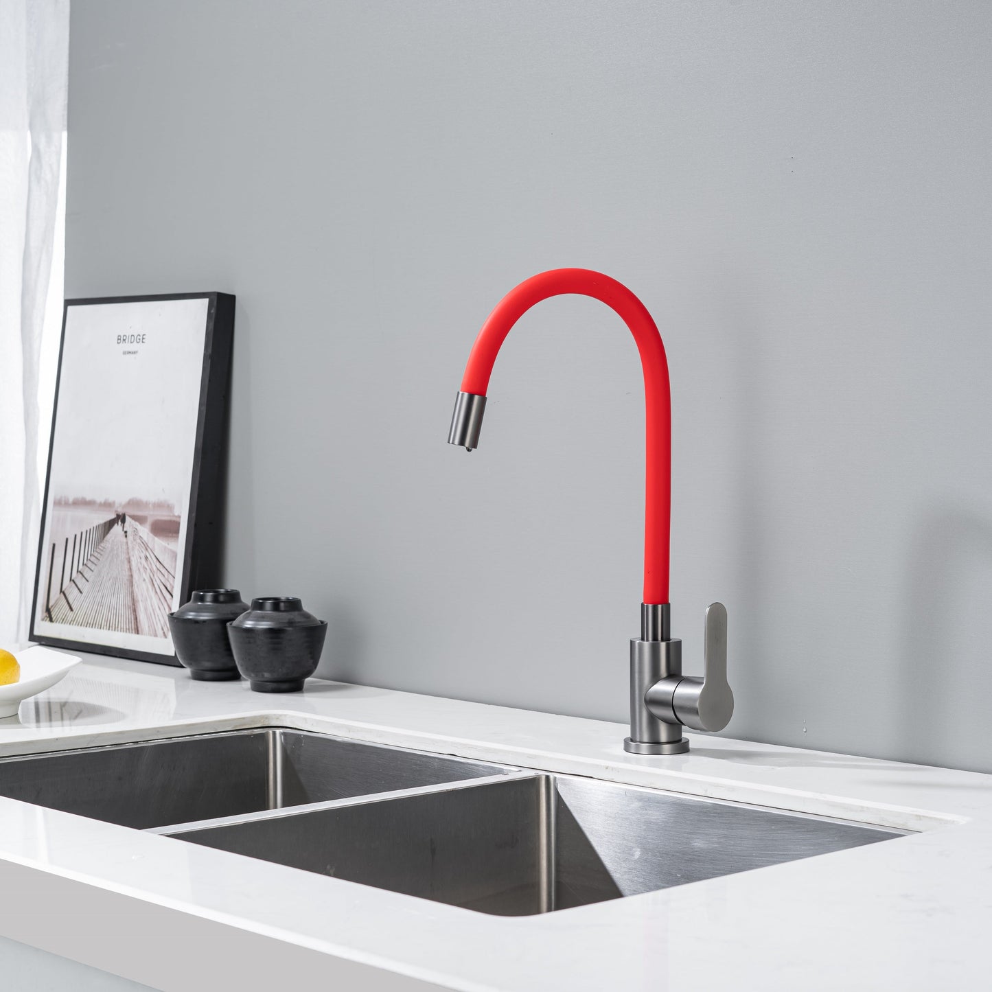 Küchenarmatur mit flexiblem Auslauf Rot Flexi/Graphit