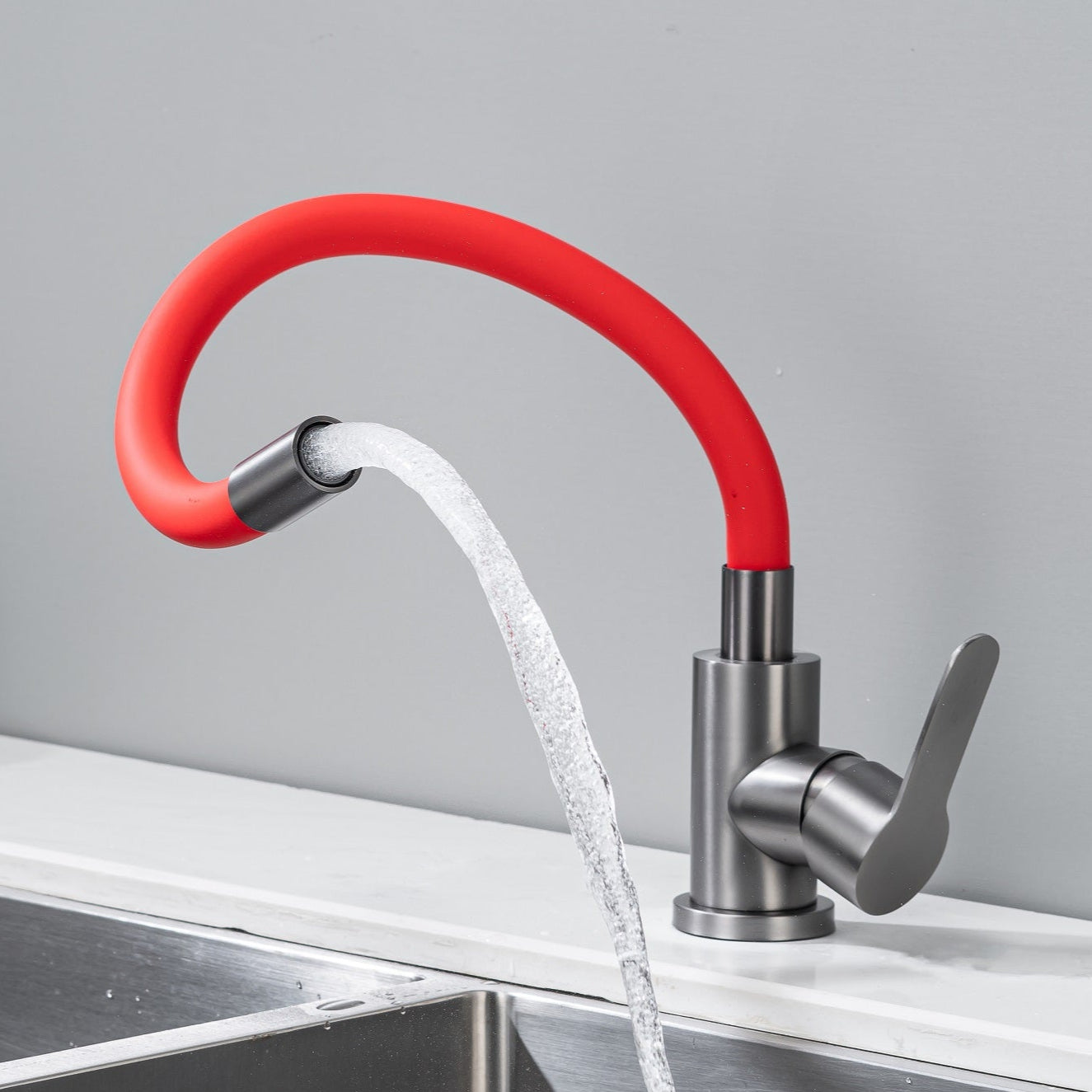 Küchenarmatur mit flexiblem Auslauf Rot Flexi/Graphit