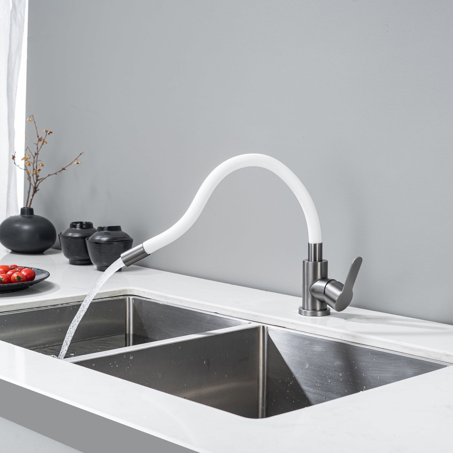 Kitchen Tap with Flexible Spout White Flexi / Graphite