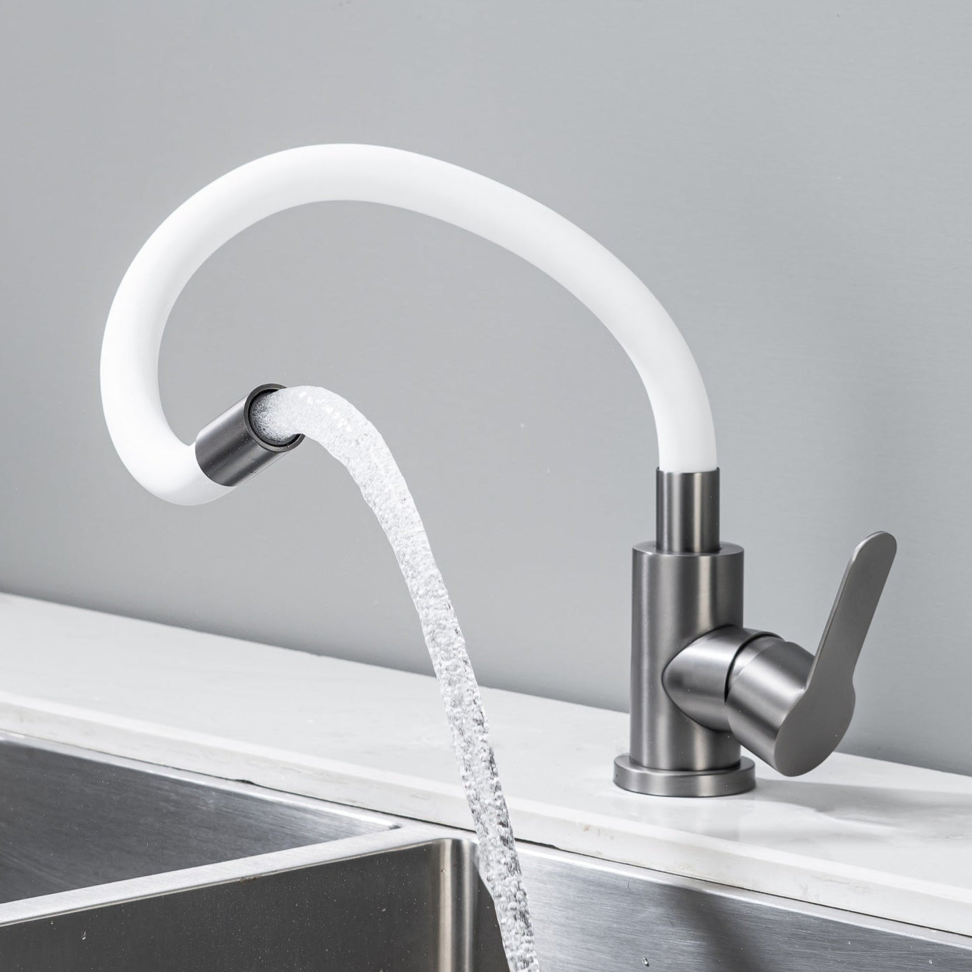 Kitchen Tap with Flexible Spout White Flexi / Graphite