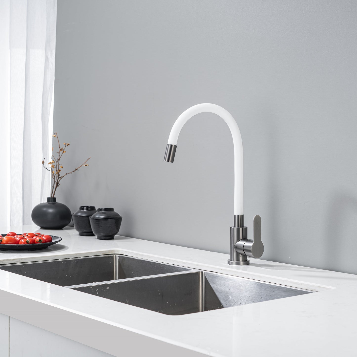 Kitchen Tap with Flexible Spout White Flexi / Graphite