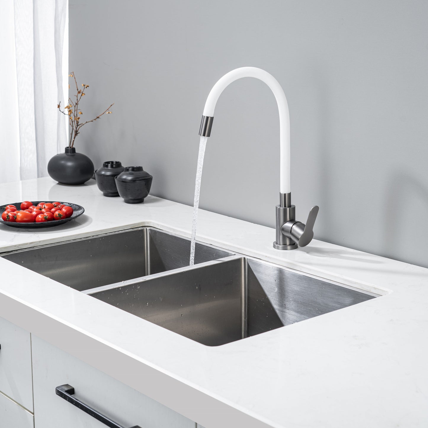 Kitchen Tap with Flexible Spout White Flexi / Graphite