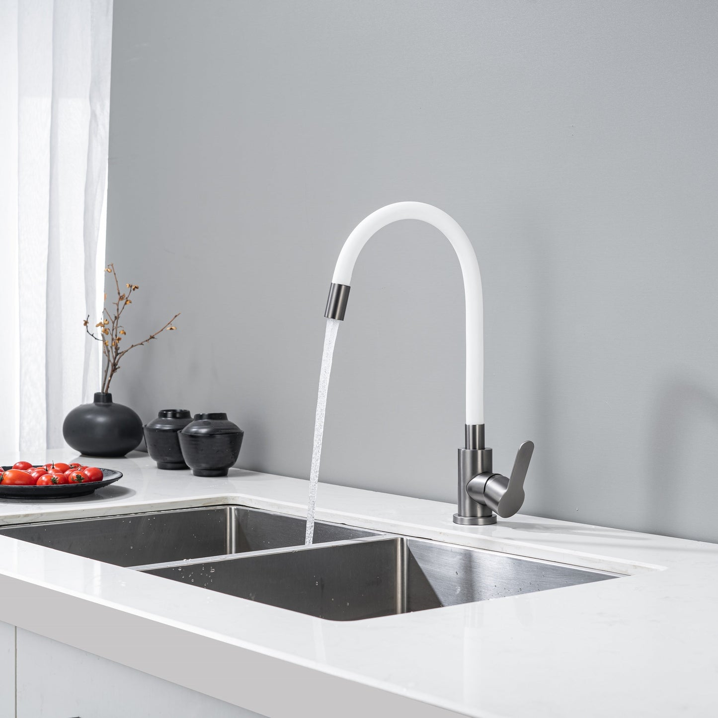 Kitchen Tap with Flexible Spout White Flexi / Graphite