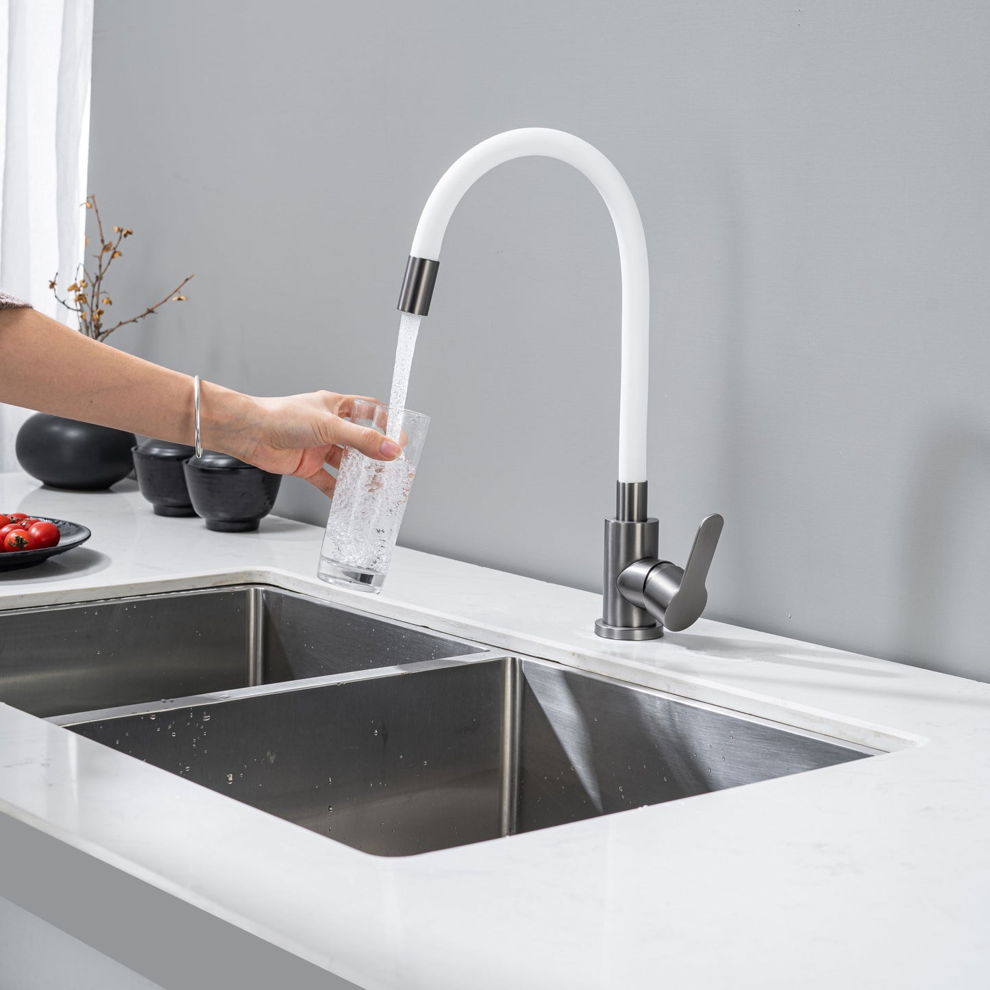 Kitchen Tap with Flexible Spout White Flexi / Graphite