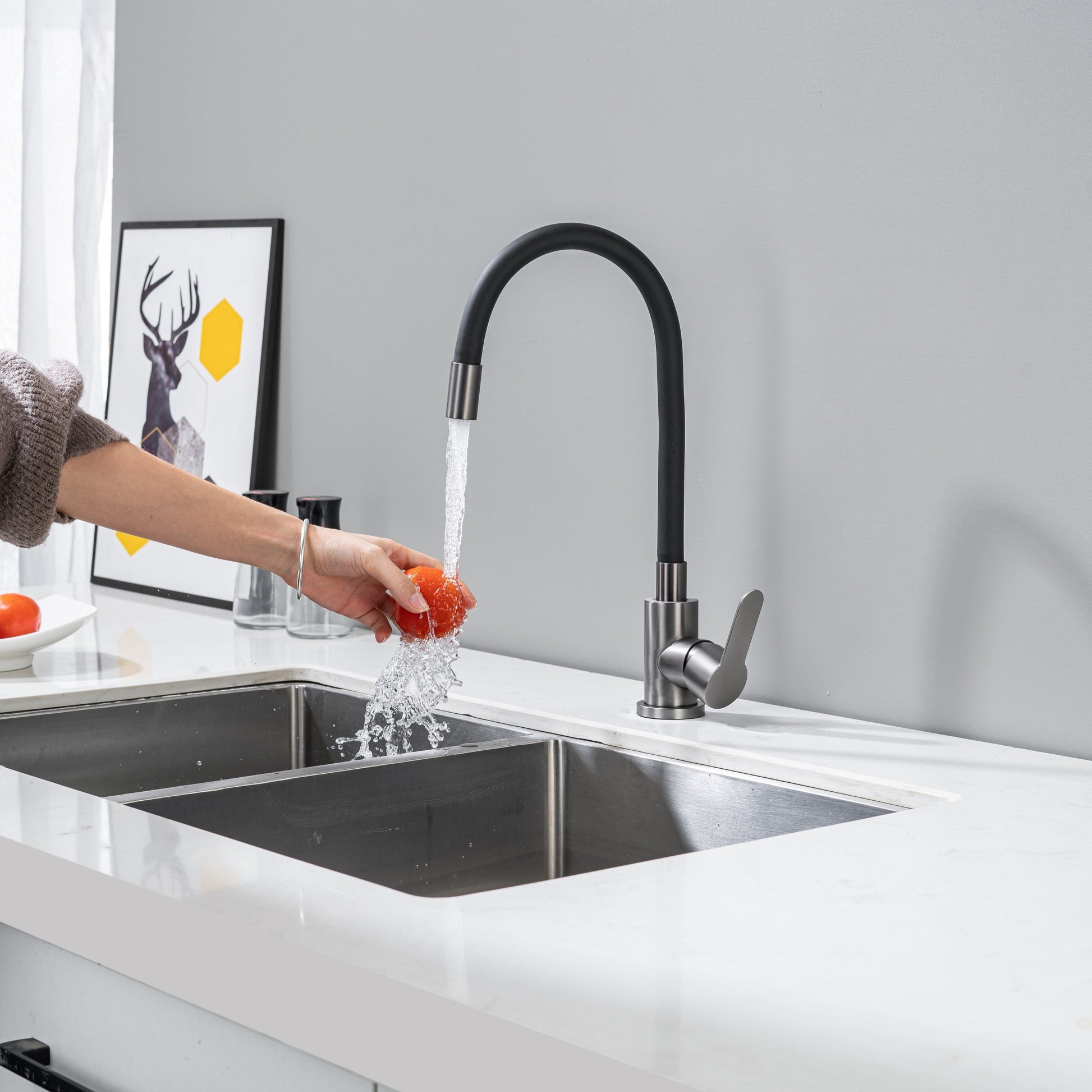 Küchenarmatur mit flexiblem Auslauf Schwarz Flexi/Graphit