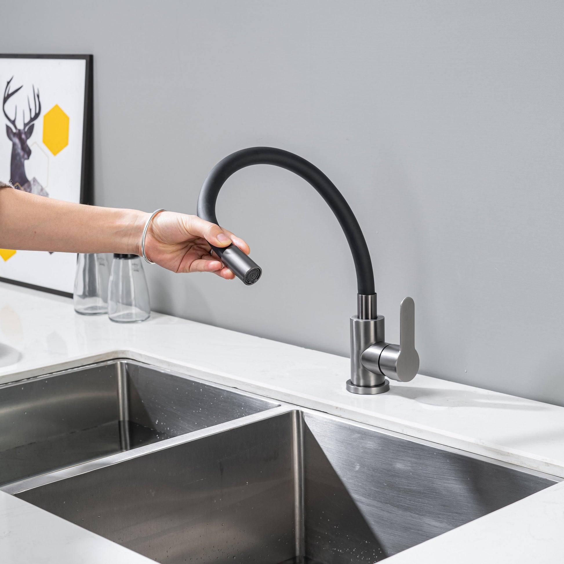 Küchenarmatur mit flexiblem Auslauf Schwarz Flexi/Graphit