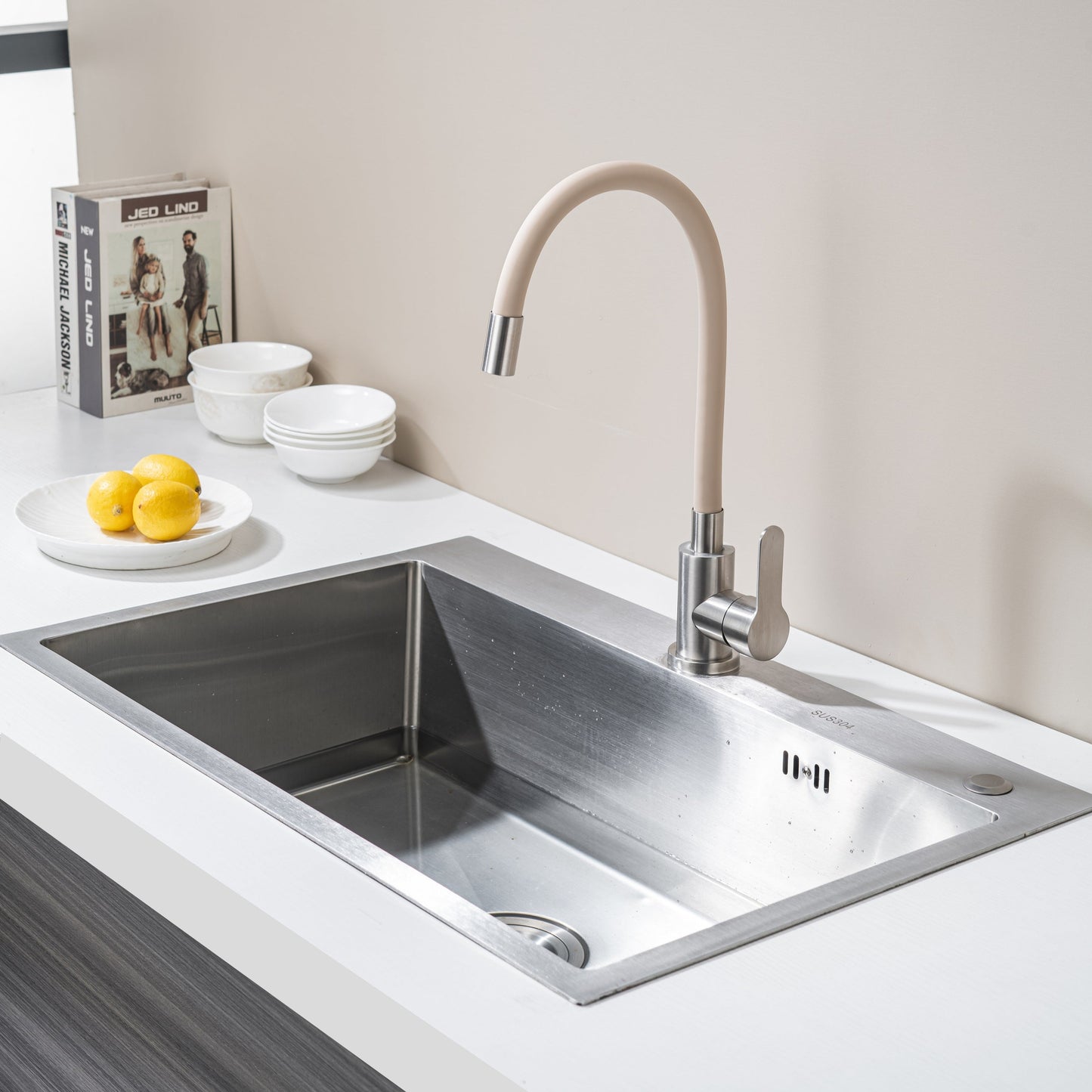 Küchenarmatur mit flexiblem Auslauf, Beige Flexi / Edelstahl