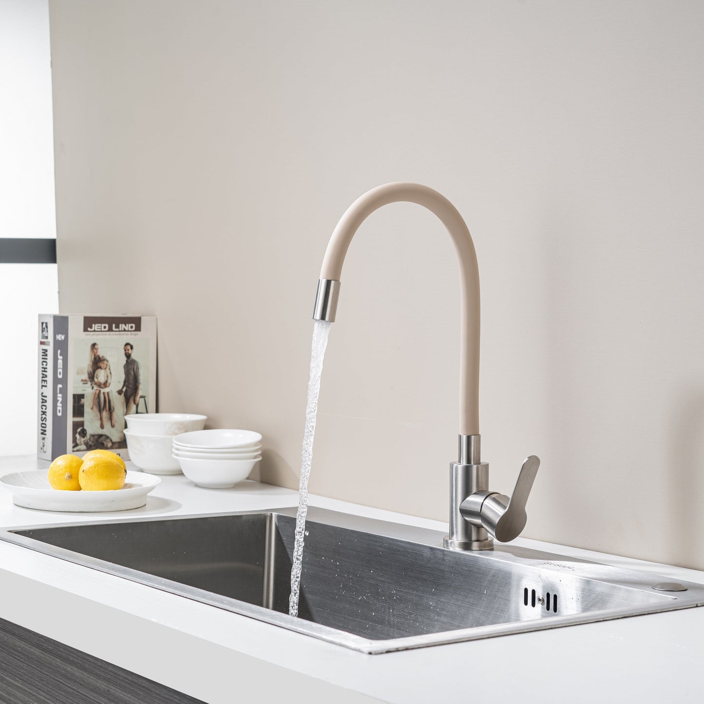 Küchenarmatur mit flexiblem Auslauf, Beige Flexi / Edelstahl