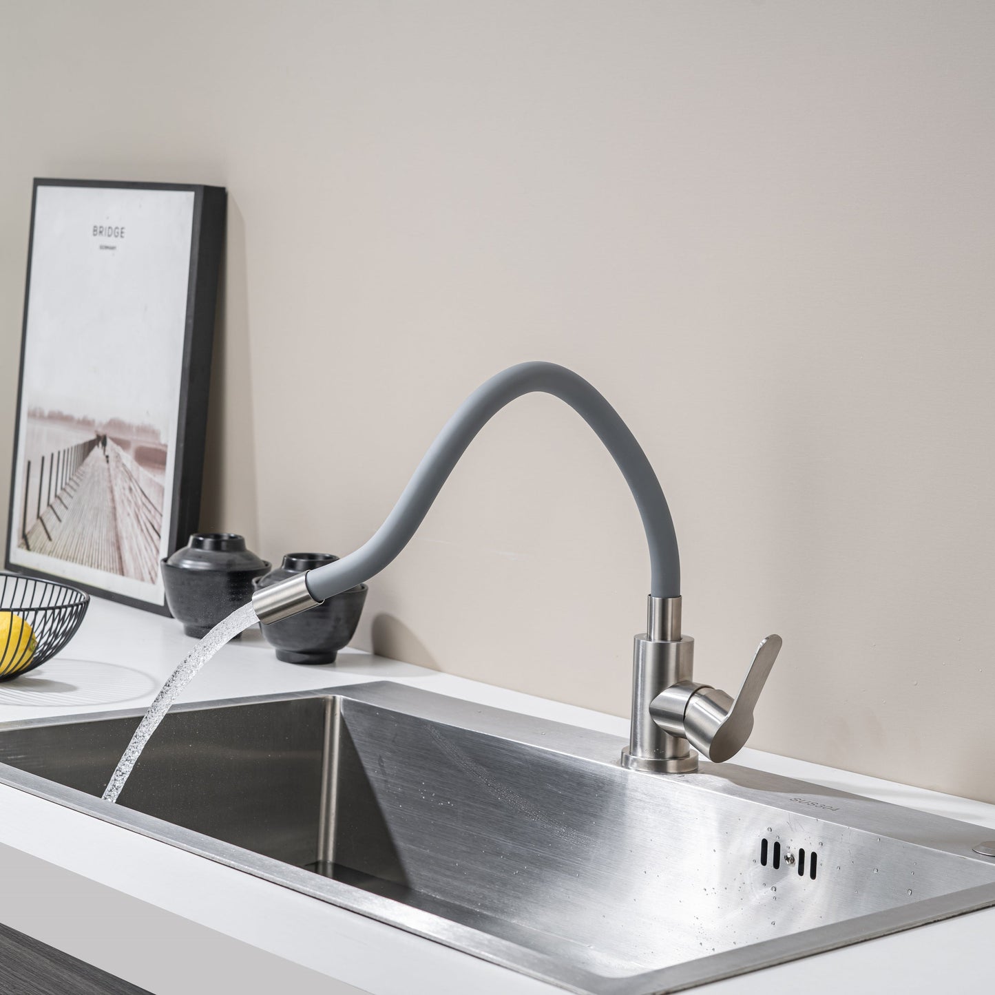 Kitchen Tap with Flexible Spout Grey Flexi /Inox