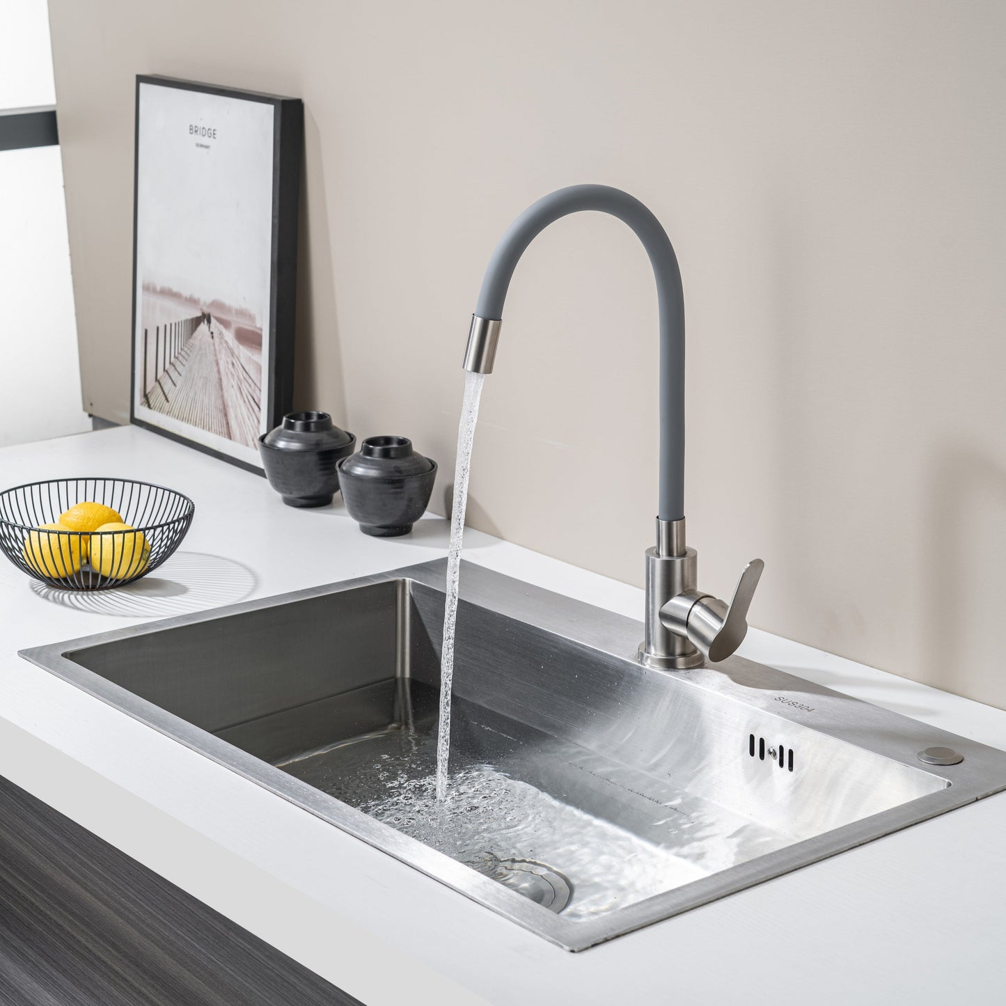 Kitchen Tap with Flexible Spout Grey Flexi /Inox