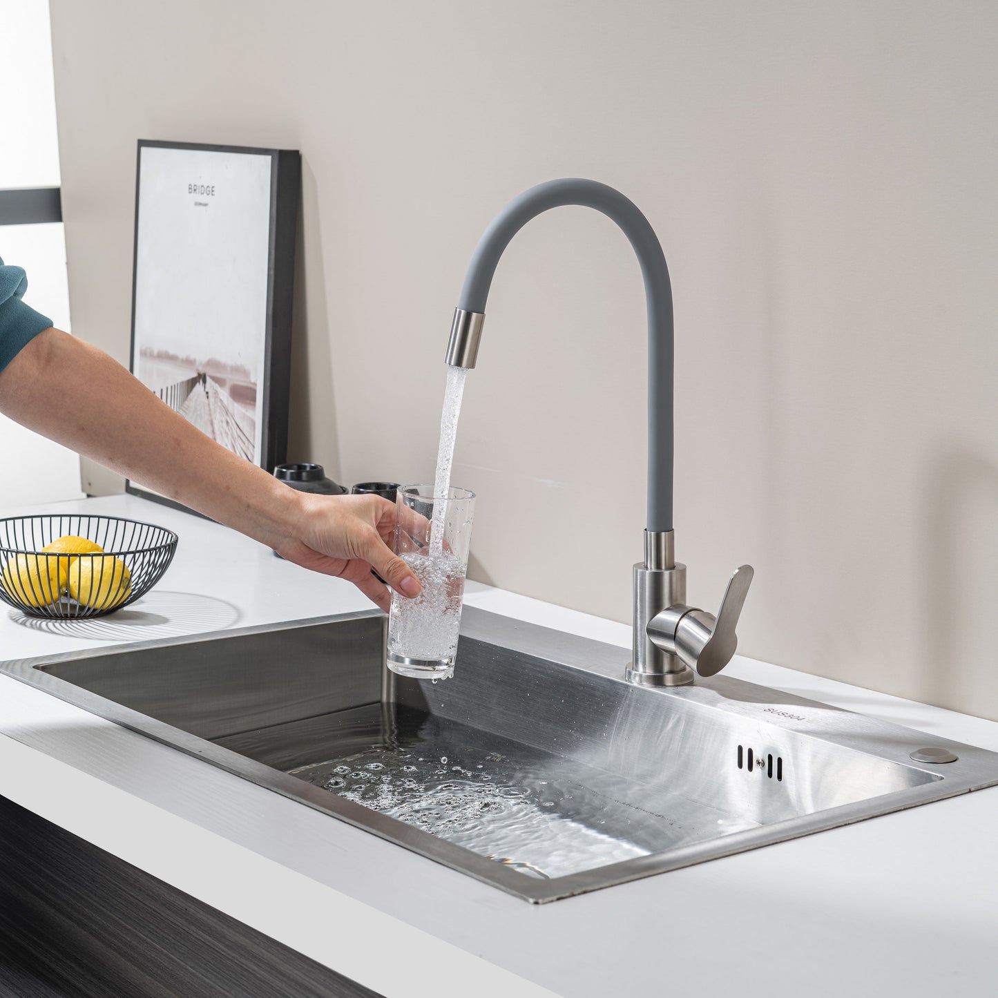 Kitchen Tap with Flexible Spout Grey Flexi /Inox
