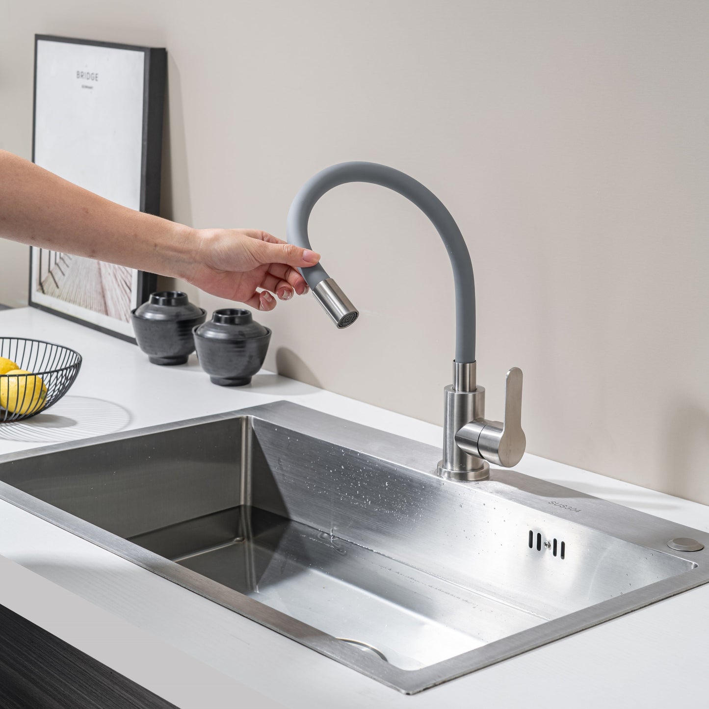 Kitchen Tap with Flexible Spout Grey Flexi /Inox