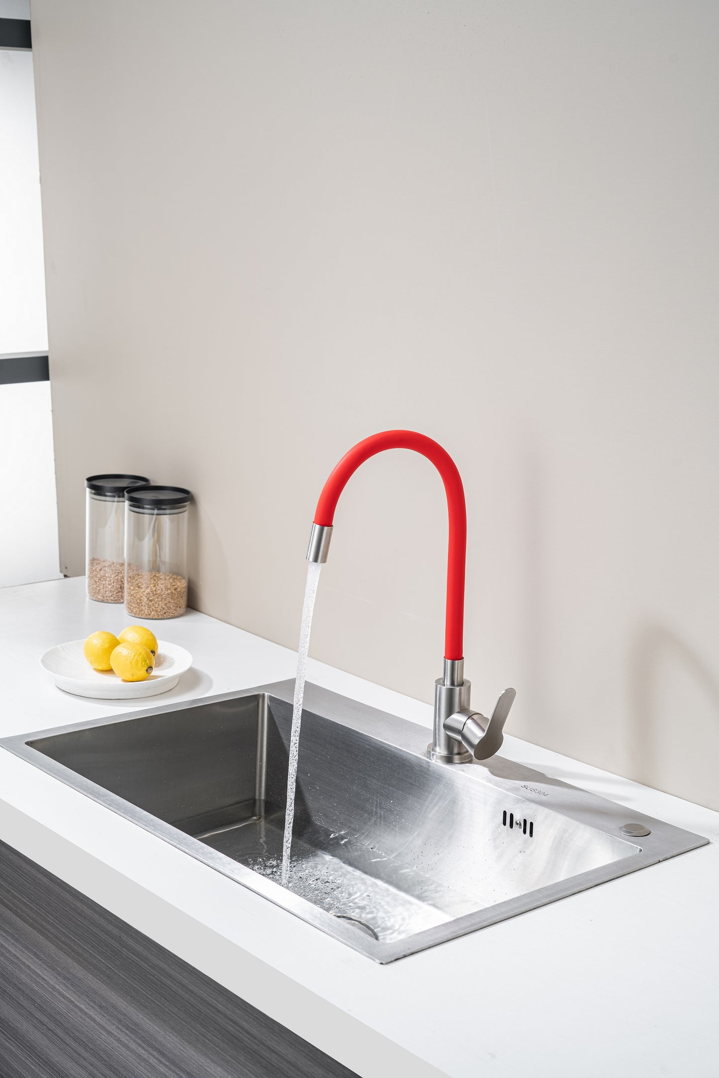 Kitchen Tap with Flexible Spout Red Flexi /Inox