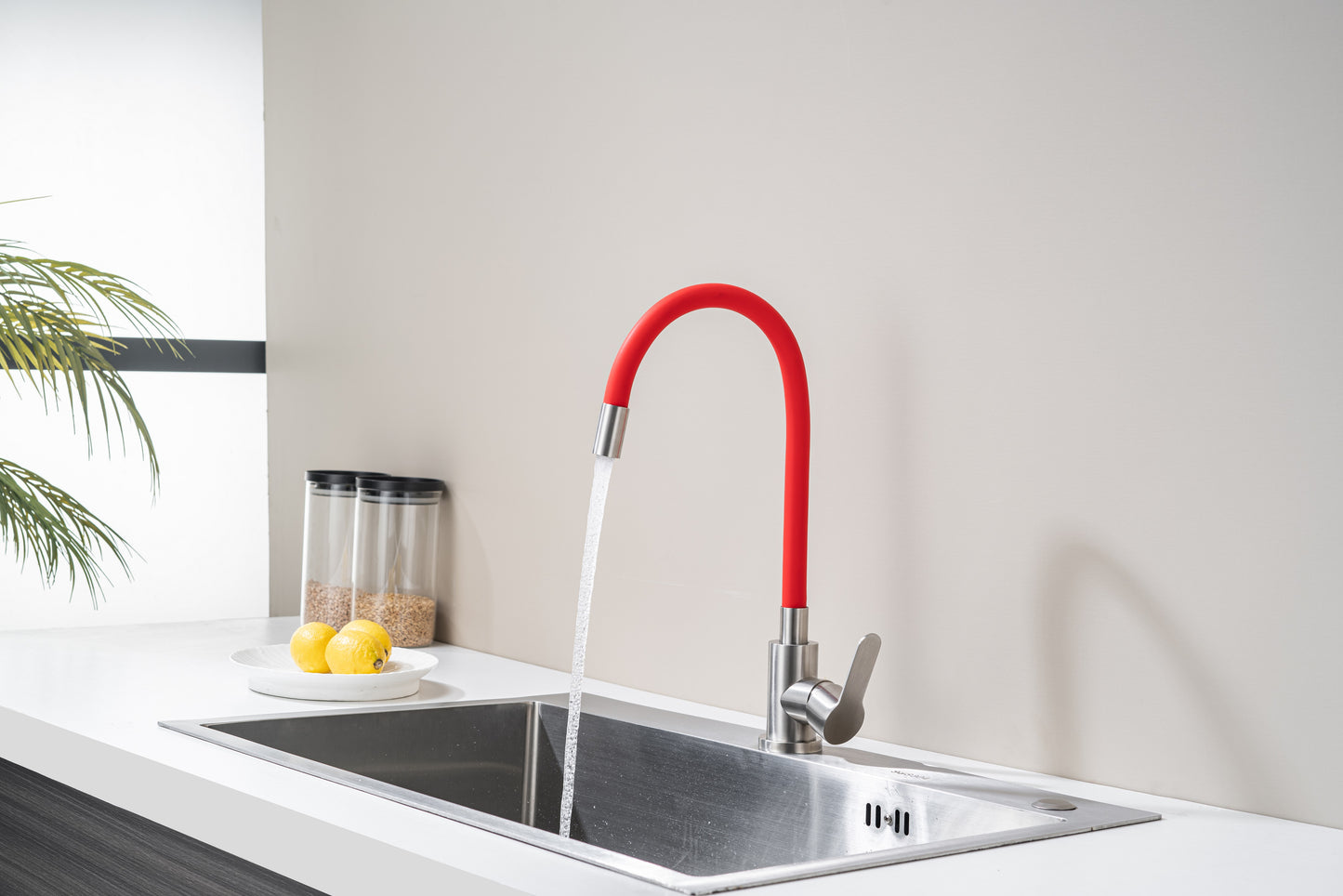 Kitchen Tap with Flexible Spout Red Flexi /Inox