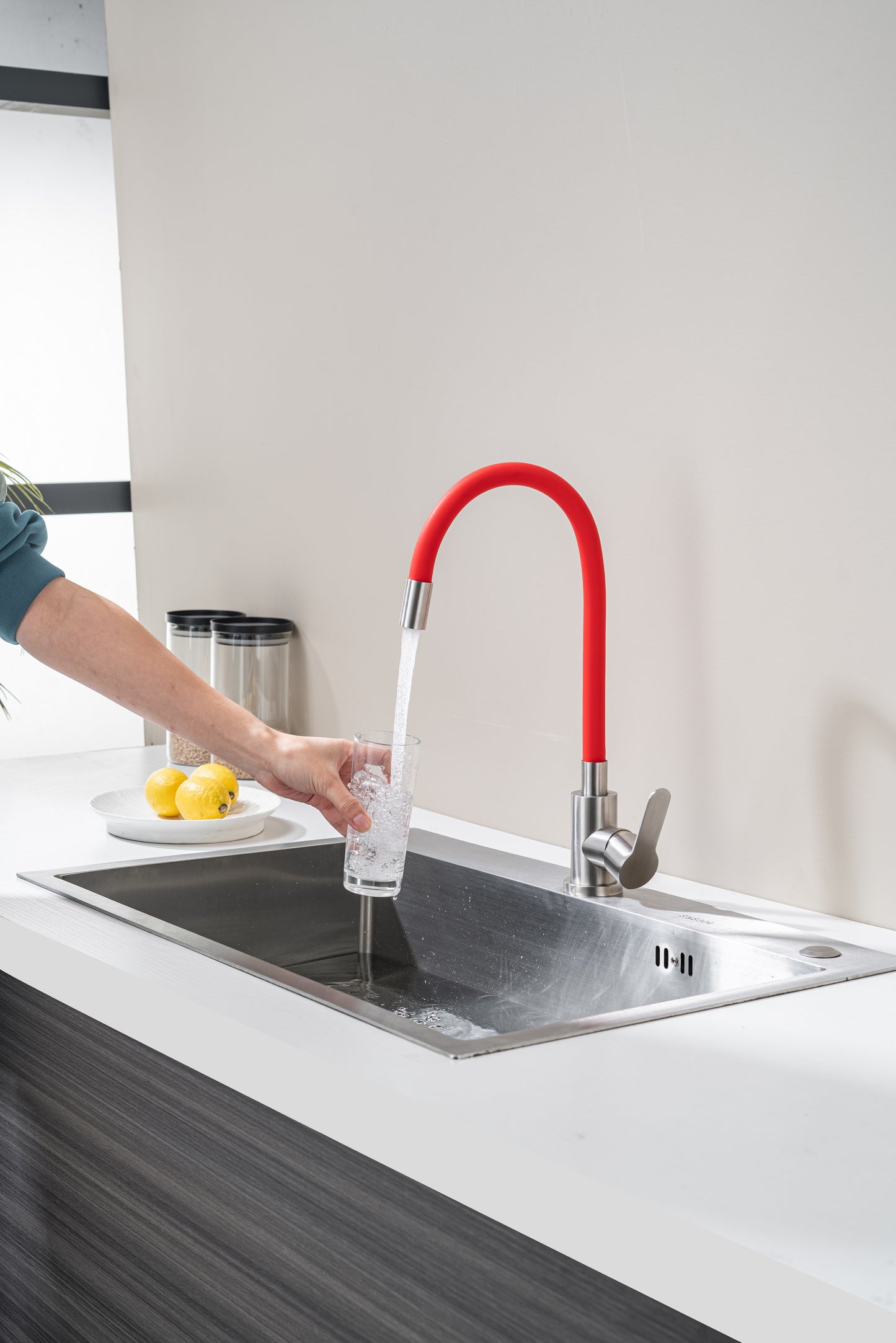 Kitchen Tap with Flexible Spout Red Flexi /Inox