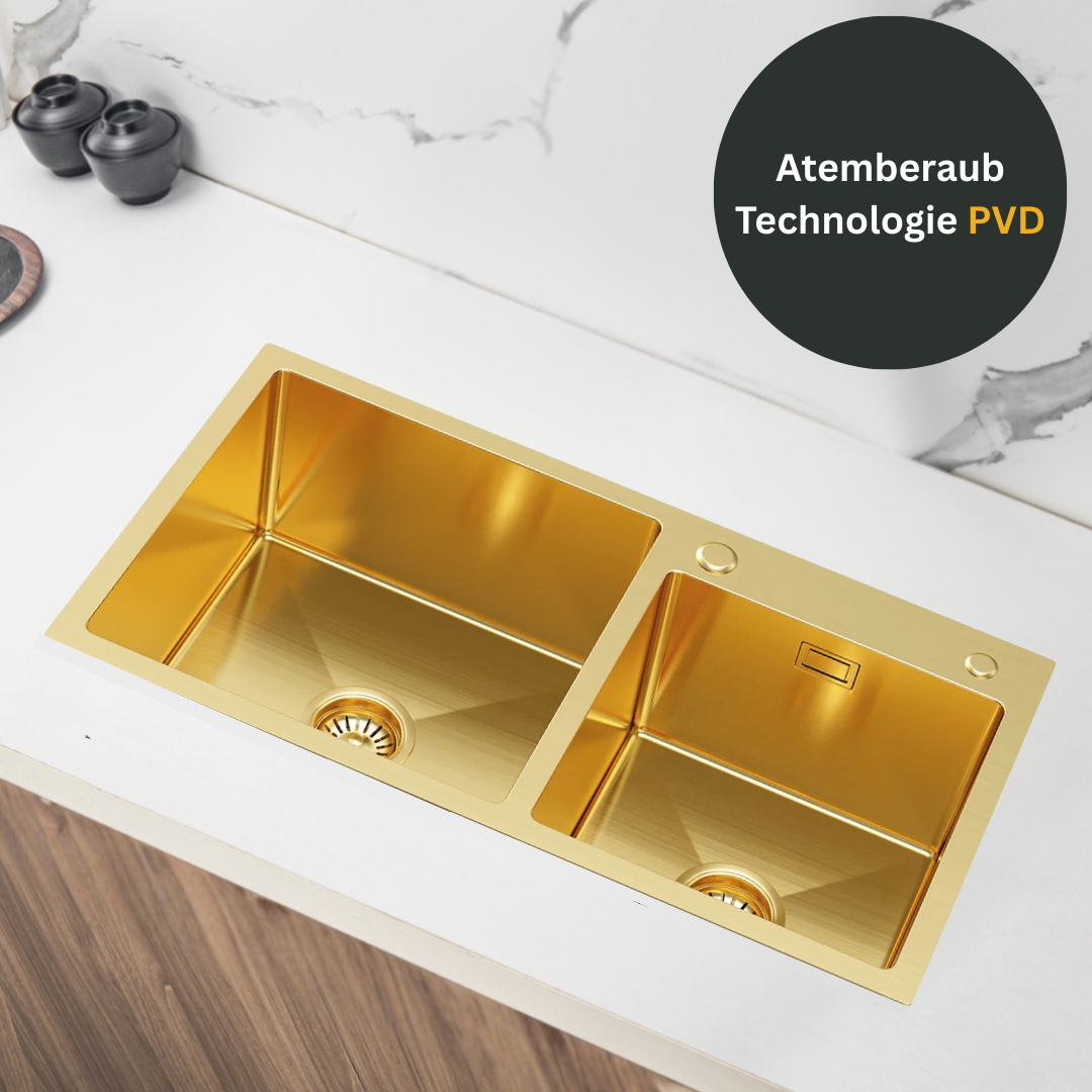 Złoty Zlewozmywak Stalowy Dwukomorowy 78x45cm od VELAZO.