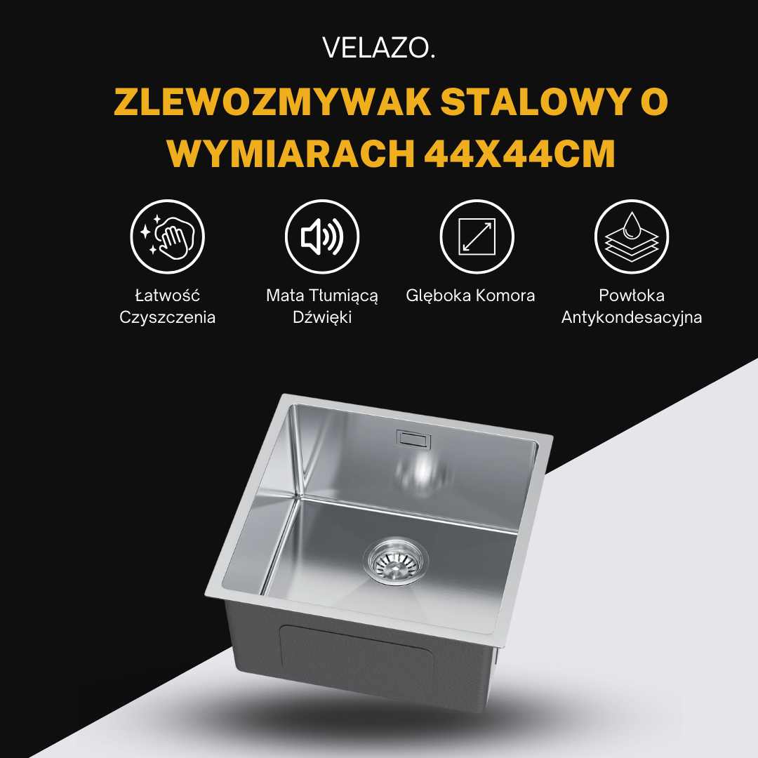 Zlewozmywak Jednokomorowy Ze Stali - 44x44cm w kolorze INOX od VELAZO.
