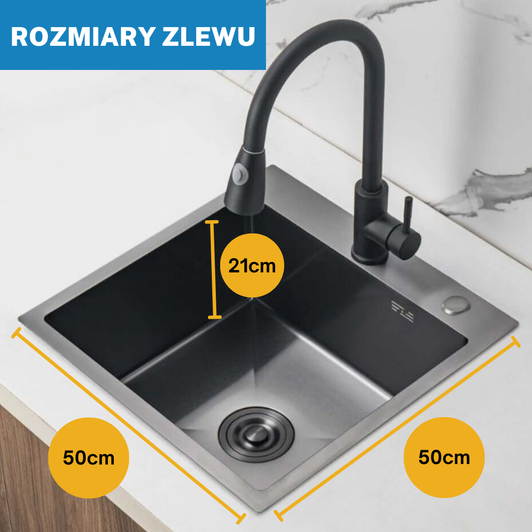 Single-bowl Graphite sink - 50x50 cm in PVD GRAPHITE color from VELAZO.